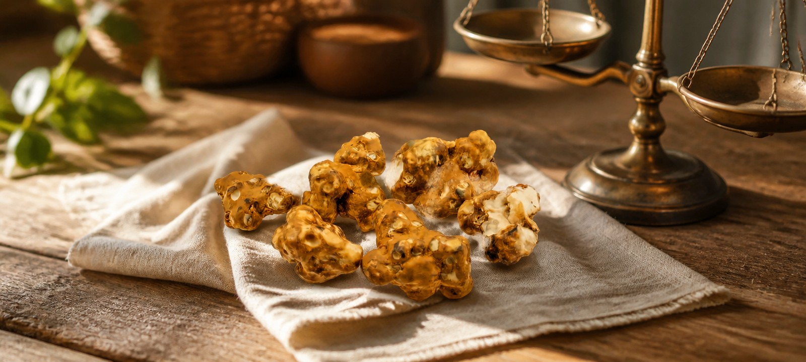 Tampanensis truffels op een houten tafel in daglicht