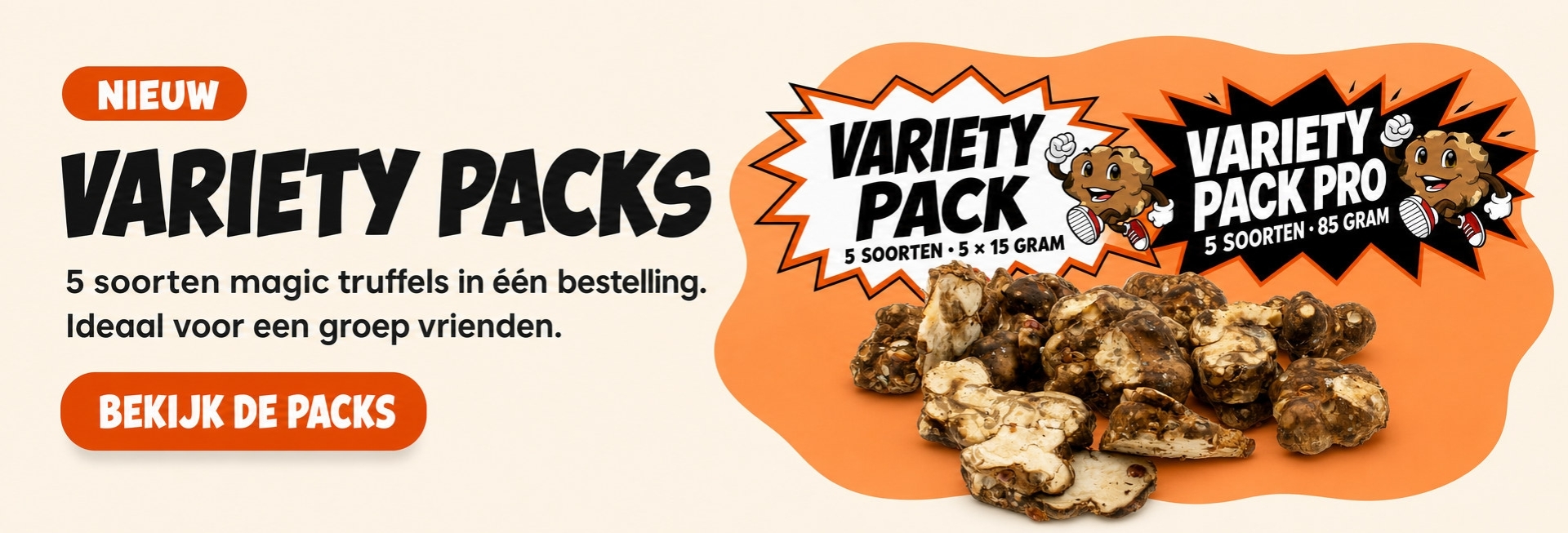 Nieuw: Variety Packs, 5 soorten magic truffels in één bestelling
